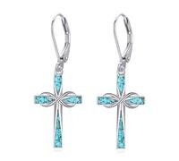 ONEFINITY Infinity Cross Earrings 925 Sterling Silver Turquoise Cross Dangle Earrings Religious Jewellery Gifts For Women