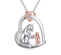 ONEFINITY Mama Bär Kette Sterling Silber Mutter Tochter Anhänger Halskette Herz Schmuck Geschenke für Damen Frauen Mütter