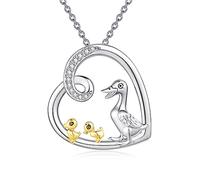 ONEFINITY Mama Duck Necklace 925 Sterling Silver Mother Children Duck Pendant Animal Jewelry Gifts for Mom Women