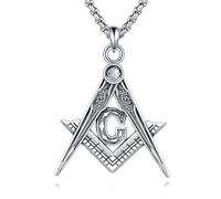 ONEFINITY Masonic Necklace 925 Sterling Silver Free And Accepted Masons Pendant Necklace Freemason Compass Symbol Jewelry For Men Women