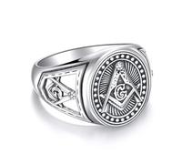 ONEFINITY Masonic Ring For Men 925 Sterling Silver Freemasonry Rings Mason Symbols Jewellery Gifts (#8)
