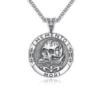 ONEFINITY Memento Mori Necklace 925 Sterling Silver Memento Mori Pendant Skull Stoic Necklace Jewellery Gifts For Men Women