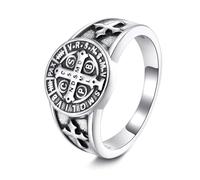 ONEFINITY Men's St Benedict Exorcism Ring s925 Sterling Silver Catholic Ring St Benedict Jewelry For Men