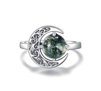 ONEFINITY Moss Agate Ring 925 Sterling Silver Moon Rings Moss Agate Jewellery Gifts For Women (#9)