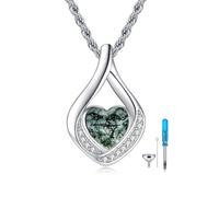 ONEFINITY Moss Agate Urn Necklace for Ashes 925 Sterling Silver Teardrop Cremation Jewellery for Ashes Heart Jewellery Gift for Women