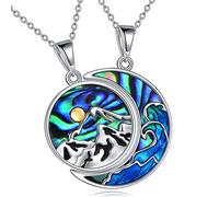 ONEFINITY Mountain Ocean Wave Couple Necklace Sterling Silver His and Hers Matching Necklace Couples Jewelry Gifts for Women Men Couples Girlfriend Boyfriend