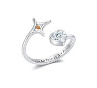 ONEFINITY Mustard Seed Ring Sterling Silver Faith of a Mustard Seed Adjustable Ring Heart Christian Cross Jewellery Gifts for Women Mum