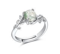 ONEFINITY Natural Moss Agate Rings 925 Sterling Silver Moss Agate Adjustable Rings Engagement Wedding Rings for Women