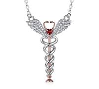 ONEFINITY Nurse Stethoscope Caduceus Pendant Necklace for Women Nurse Doctor Sterling Silver Angel Wings Jewelry Gifts
