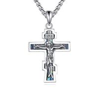 ONEFINITY Orthodox Cross Necklace 925 Sterling Silver Orthodox Cross Pendant Religious Jewellery Gifts for Men Women