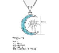 ONEFINITY Palm Tree Necklace 925 Sterling Silver Turquoise Crescent Moon Pendant Coconut Tree Jewellery Gift for Women