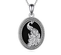 ONEFINITY Peacock Necklace Sterling Silver Black Onyx Peacock Pendant Necklace Peacock Feather Jewellery Gifts for Women