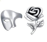 ONEFINITY Phantom of The Opera Mask and Rose Flower Earrings Sterling Silver Half Face Mask Stud Earrings Theatre Jewelry Gifts for Women Men