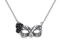 ONEFINITY Phantom Of The Opera Mask Necklace 25 Sterling Silver Half Face Masquerade Mask for Women