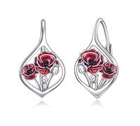 ONEFINITY Poppy Earrings For Women 925 Sterling Silver Red Flower Earrings Leverback Poppy Flower Jewellery Gift