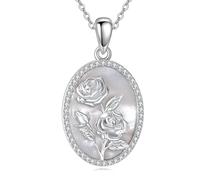 ONEFINITY Rose Flower Necklace 925 Sterling Silver June Birth Flower Necklace Rose Flower Jewellery Gift For Women