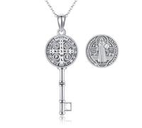 ONEFINITY Saint Benedict Medal Necklace for Men Women 925 Sterling Silver Saint Benedict Pendant Necklace Warrior Protect Us Amulet Jewelry Gift for Men Father
