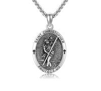 ONEFINITY Saint Christopher Necklace for Men 925 Sterling Silver St Christopher Medal Pendant Necklace Religious Necklace Protection Jewellery Gifts for Men Women