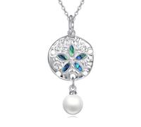 ONEFINITY Sand Dollar Necklace 925 Sterling Silver Sand Dollar Peal Pendant Necklace Hawaiian Beach Jewellery Gifts for Women