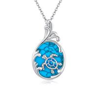 ONEFINITY Sea Turtle Necklace 925 Sterling Silver Turquoise Turtle Pendant Ocean Wave Jewellery Gifts for Women