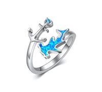ONEFINITY Shark Ring 925 Sterling Silver Hammerhead Shark Ring Adjustable Shark Anchor Ring Ocean Animals Jewelry Gift For Women Girls