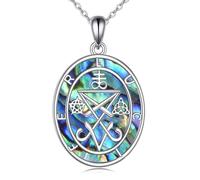 ONEFINITY Sigil of Lucifer Necklace 925 Sterling Silver Abalone Shell Satanic Pendant Pagan Jewelry for Women Men