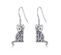 ONEFINITY Skeleton Cat Dangle Earring 925 Sterling Silver Cat Earrings Gothic Jewelry Gifts For Women