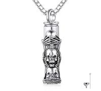 ONEFINITY Skull Ash Necklace For Men 925 Sterling Silver Skull Urn Keepsake Pendant Goth Necklace Memorial Jewelry Gifts
