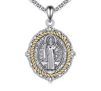 ONEFINITY St Benedict Necklace 925 Sterling Silver Saint Benedict Pendant Jewellery Gift for Men Women