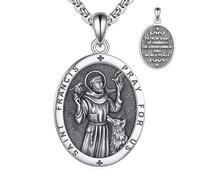 ONEFINITY St Francis of Assisi Necklace 925 Sterling Silver Saint Necklace St Francis Pendant Religious Amulets Saint Jewellery for Men Women