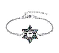 ONEFINITY Star of David Bracelet Sterling Silver Cross Star of David Bracelet Jewish Christian Jewellery Gifts for Women Men