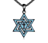 ONEFINITY Star of David Necklace for Women 925 Sterling Silver Star of David Cross Pendant Necklace Turquoise Jewish Star Amulet Jewellery for Men Women