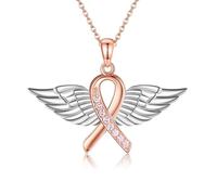 ONEFINITY Sterling Silver Breast Cancer Awareness Pink Ribbon Necklace, 20 inches, 925 Sterling Silver, Cubic Zirconia, Women, Breast Cancer Survivors, Supporters