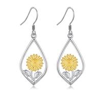 ONEFINITY Sunflower Earrings 925 Sterling Silver Sunflower Dangle Earrings Flower Earrings Boho Sunflower Jewellery Gifts for Women