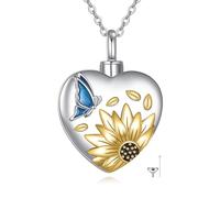 ONEFINITY Sunflower Urn Necklace for Ashes 925 Sterling Silver Butterfly Urn Cremation Jewellery Forever in My Heart Keepsake Necklace for Women