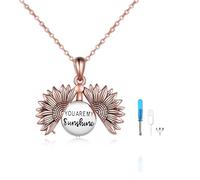 ONEFINITY Sunflower Urn Necklace for Ashes Sterling Silver You Are My Sunshine Pendant Cremation Jewellery for Ashes of Loved Ones Keepsake (Rose Gold)