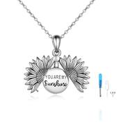 ONEFINITY Sunflower Urn Necklace for Ashes Sterling Silver You Are My Sunshine Pendant Cremation Jewellery for Ashes of Loved Ones Keepsake (White Gold)