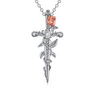 ONEFINITY Sword Necklace Sterling Silver Medieval Sword With Rose Flower Pendant Sword Jewelry