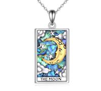 ONEFINITY Tarot Card Necklace 925 Sterling Silver Abalone Shell Necklace Moon Tarot Jewellery Gifts