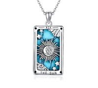 ONEFINITY Tarot Card Necklace 925 Sterling Silver Tarot Cards Pendant Necklace Vintage Turquoise Sun Moon Tarot Jewellery for Women