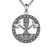 ONEFINITY Thor Hammer Necklace 925 Sterling Silver Viking Mjolnir Necklace Axe Pendant Norse Runes Amulet Jewellery Gifts for Women Men