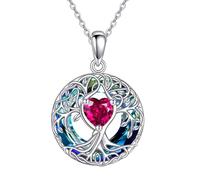 ONEFINITY Tree of Life Necklace 925 Sterling Silver Heart July Birthstone Pendant Circle Crystal Jewellery Gift for Women