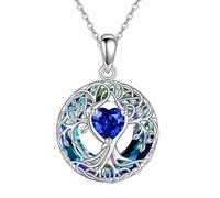 ONEFINITY Tree of Life Necklace 925 Sterling Silver Heart September Birthstone Pendant Circle Crystal Jewellery Gift for Women