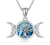 ONEFINITY Triple Moon Goddess Necklace 925 Sterling Silver Pentagram Pentacle Pendant Tree of Life Jewellery for Women
