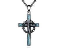 ONEFINITY Turquoise Cross Necklace 925 Sterling Silver Crown of Thorns Cross Necklace Religious Origami Cross Jewellery Gifts for Women Men