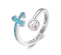 ONEFINITY Turquoise Cross Ring 925 Sterling Silver Mustard Seed Open Ring Adjustable Faith Jewellery Gifts For Women