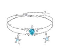ONEFINITY Turtle Beaded Layer Anklet 925 Sterling Silver Turquoise Sea Turtle Ankle Bracelet Ocean Summer Starfish Jewellery for Women