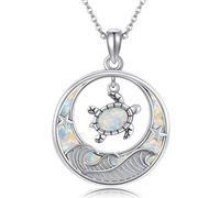 ONEFINITY Turtle Necklace S925 Sterling Silver Opal Turtle Pendant Necklace Hawaiian Ocean Jewellery for Women Men