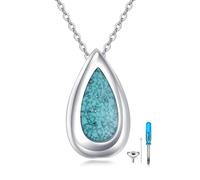 ONEFINITY Urn Necklaces for Ashes 925 Sterling Silver Teardrop Turquoise Cremation Necklace for Ashes Keepsake Memorial Cremation Jewellery for Ashes for Women Lady