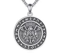 ONEFINITY Viking Odin Necklace for Men 925 Sterling Silver Norse Odin Pendant Viking Runes Amulet Necklace Pagan Jewellery Gifts for Husband